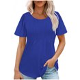 thumbnail image 1 of AherBiu Women's Tunics Short Sleeve Dressy Casual Round Neck Loose Ruched Solid Color Basic Comfy Shirts Tops, 1 of 7