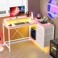 thumbnail image 2 of 2025 New Ergonomic L-Shaped Computer Desk with 4 Power Outlets, 2 USB Ports, 7-Color LED Lights, Removable Stand, Drawers & Bookshelf - Rustic Corner Gaming & Home Office Desk, 2 of 7