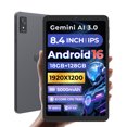 thumbnail image 1 of FPD Tablette Android 16 de 8 Pouces, Écran IPS FHD+, UNISOC T620 Octa-Core, 6 Go de RAM, Stockage de 128 Go, Extensible de 1 To, Tablette Wi-Fi 90 Hz, 340 g Léger-Gris, 1 of 5