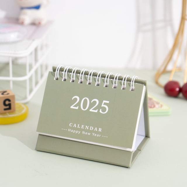 yeacher 2025 Solid Color Mini Desk Calendar Monthly Standing Metal Coil Calendar Table Planner for Home Office School
