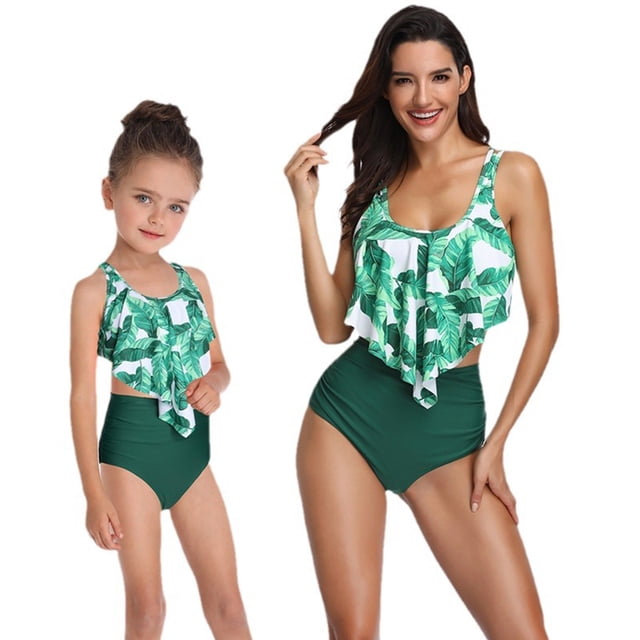 KYAIGUO Mommy and Me Swimsuit Ruffle Family Matching Swimwear Two Pieces Bikini Bathing Suit Summer Beachwear
