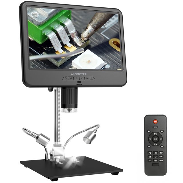 Professional Digital Microscope 12 Million Pixels IPS Touching Screen 50-1600X Magnification Soldering Microscope Picture Taking Video Recording Maintenance Workbench with Fill Compatible Multicolor