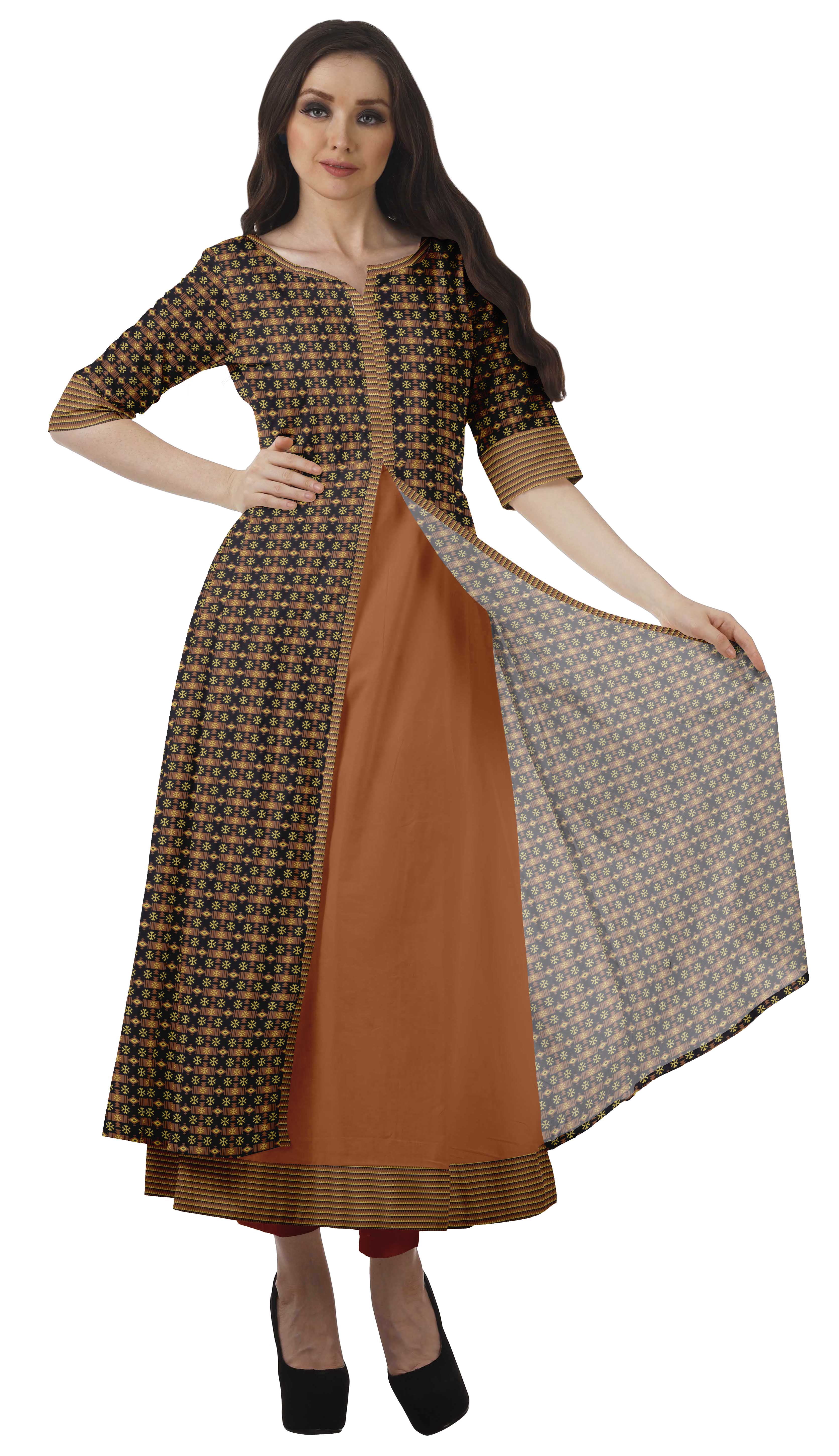 Moomaya Kurti Longue Indienne avec Pantalon Kurta Imprimé pour Femmes Robes de Fête Ethniques-2TG