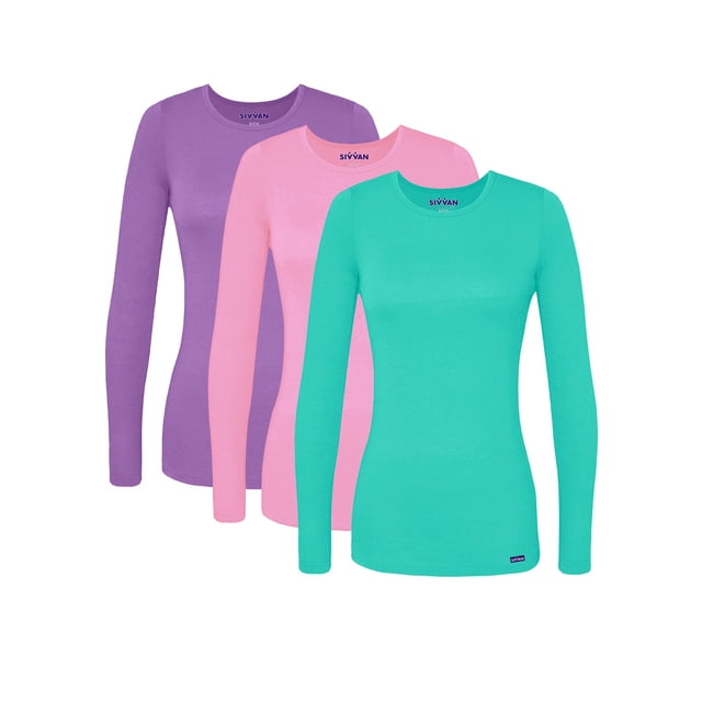 Sivvan 3 Pack Women's Comfort Long Sleeve Multi Color T-Shirt / Underscrub Tee