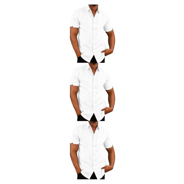 pitrice Chemise Homme à Simple Boutonnage Été Boutonnée Col Rabattu Chemises Polyester Mode Vêtements Cadeau d'Anniversaire Blanc TG 3Set