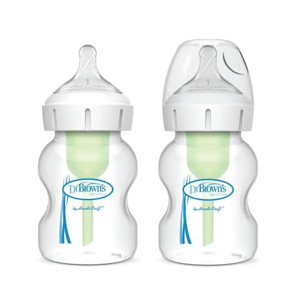 Dr. Brown's Natural Flow Anti-Colic Options+ Wide-Neck Baby Bottle, 2x5oz Bottles, Level 1 Nipple, 0m+