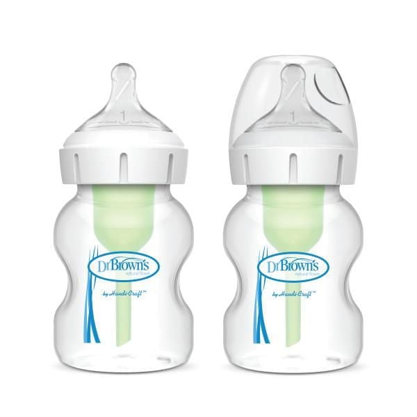 Dr. Brown's Natural Flow Anti-Coliques Options+ Biberon à Col Grand, 2x5oz Biberons, Tétine Niveau 1, 0m+