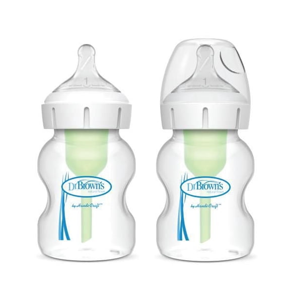 Dr. Brown's Natural Flow Anti-Colic Options+ Wide-Neck Baby Bottle, 2x5oz Bottles, Level 1 Nipple, 0m+
