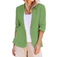 thumbnail image 2 of IMENGL Linen Casual 3/4 Stretchy Ruched Sleeve Lightweight Work Office Jacket, Green 5XL, Size M-5XL, 2 of 9