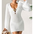 thumbnail image 4 of Pounoo Robe Courte Sans Manches à Col en V Ajourée pour Femmes, Cache-Maillot de Plage au Crochet, Garniture Colorée à Franges, Maillot de Bain Assorti, Tenue de Fin de Semaine, Cadeau, 4 of 5