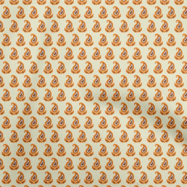 oneOone Polyester Spandex Pale Yellow Fabric Asian Paisley Block Sewing Material Print Fabric By The Yard 56 Inch Wide