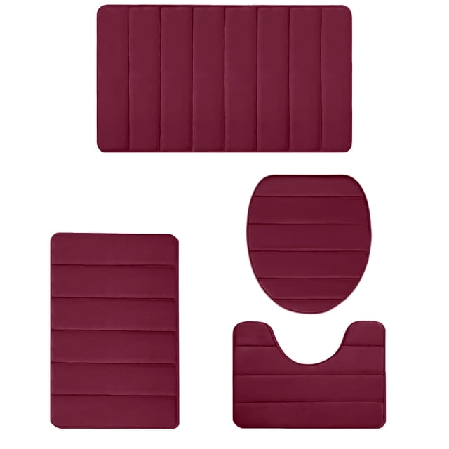 EGNMCR Bath Rugs,Outdoor Rug Memory Foam Bath Mat 4 Set Bathroom Rugs For 4 Pcs Toilet Mats Universal Soft Comfortable Water Absorption Non-Slip Thick Machine Washable Easier To Dry Dark Carpets Suits
