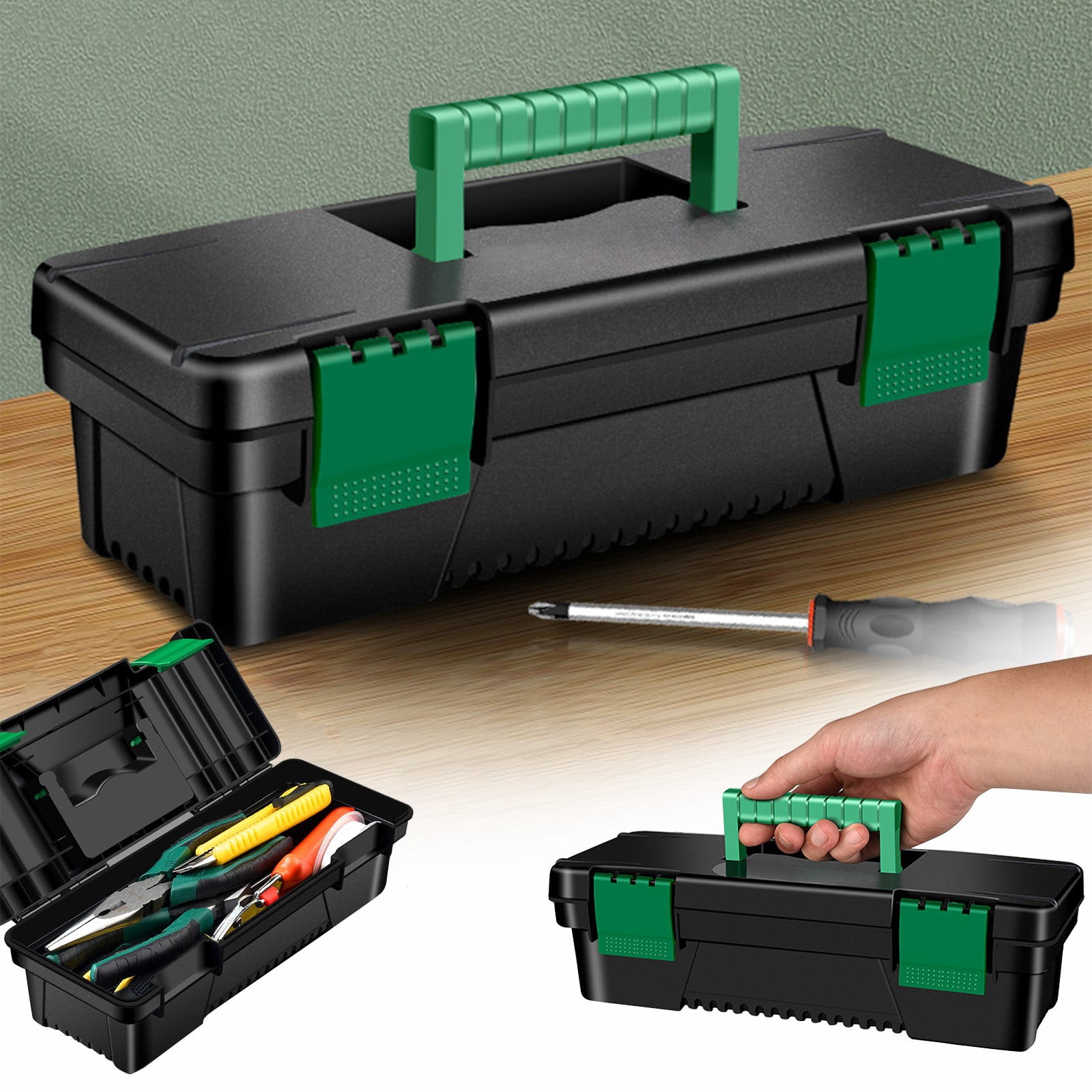 Plastic Tool Box with Handle and Removable Tray | Secure Double Lock Toolbox for Home Repair and Organization | Small Portable Storage Box for Car, Garage, and Outdoor Tools