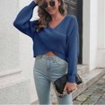 thumbnail image 4 of RKSTN Chandails pour Femmes Haut Court Décontracté Col en V Ample Manches Longues Nombril Tops Blouse Automne Chandails, 4 of 5