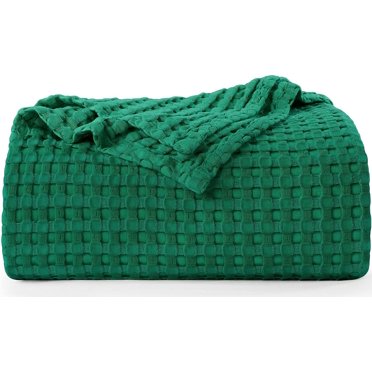 Couverture de Lit en Tricot Gaufré 100 % Coton / Couverture Douce, Respirante et Légère pour Toutes les Saisons, Parfaite pour Superposer