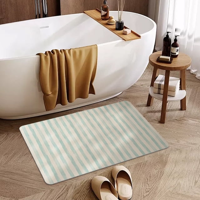 Lunxisen 1 Pcs Retro Striped Bathroom Rug Non Slip Absorbent Quick Drying Bath Mat for Home Decor Shower Floor