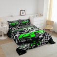 thumbnail image 3 of Erosebridal Ensembles de Literie Voiture de Course pour Garçons Double avec Couette pour Enfants Ados, Insert de Couette Drapeau de Course, Noir Vert, Réversible 3 Pcs, 3 of 7
