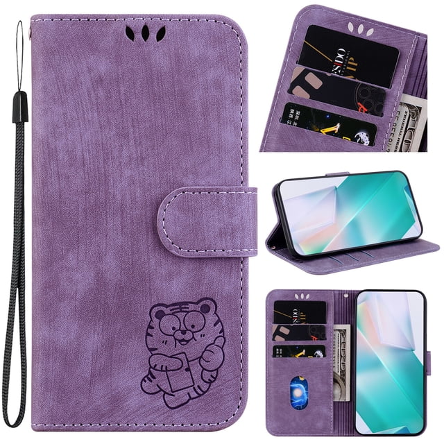 Compatible with Google Pixel 7 Pro Embossed Cute Tiger Flip Folio Wallet Case Card Pocket Holder Cover