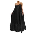thumbnail image 2 of HKEJIAOI Robes de Sortie pour Femmes Offres Liquidation Cadeau de la Saint-Valentin Femmes Mode Décontractée Robe Unie à Bretelles Poche Ample Dos Nu Grande Robe Évasée Noir, 2 of 7