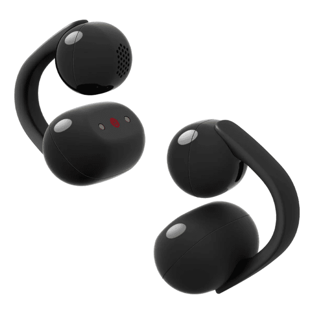 Sony Linkbuds Clip Open Ear True Wireless Earbuds - Black open-ear clip-on earbuds in matte black with ergonomic secure fit and touch controls, AI Voice Pickup for clearer calls, Bluetooth 5.3 and multipoint connect, IPX4 water-resistant, up to 9 hours playback and 37 hours with charging case; often used for hands-free commuting and situational awareness.