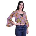 thumbnail image 3 of Moomaya Printed Womens Crop Top Wrap Style Top Wear Ruffle Long Sleeve Casual Summer Blouse, 3 of 5