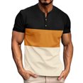 thumbnail image 1 of hopeusnice Men's Color Block Short Sleeve T-Shirt Henley Neck Slim Fit Tee Shirts Yellow XL, 1 of 4