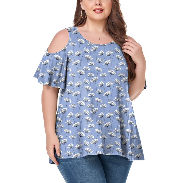CHUANK Women‘s Plus Size Cold Shoulder Tunic Top Summer Short Sleeve Blouse