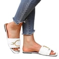 thumbnail image 2 of IUJSOY Womens Flat Sandals Summer Comfortable Square Open Toe Slip on Leather Slide Sandals, 2 of 8