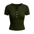 thumbnail image 4 of cfhntfmh Henley Shirts for Women Summer Short Sleeve Tops V Neck Basic Tees Fitted Ribbed Button up Beach Vacation Shirts, 4 of 5