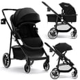 thumbnail image 1 of INFANS Poussette pour Bébé 2 en 1, Poussette Haute et Nacelle Réversible, Poussette Pliable avec Capote Réglable, Porte-Gobelet, Panier de Rangement, Roues à Suspension (Noire), 1 of 9
