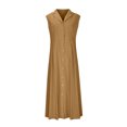 thumbnail image 4 of Amzcrzy Robes pour Femmes Couleur Unie Sans Manches Robes de Printemps Col en V à Boutons Robe d'Été Confortable Robe en Coton et Lin Tendance Col Rabattu Robes Maxi, 4 of 6