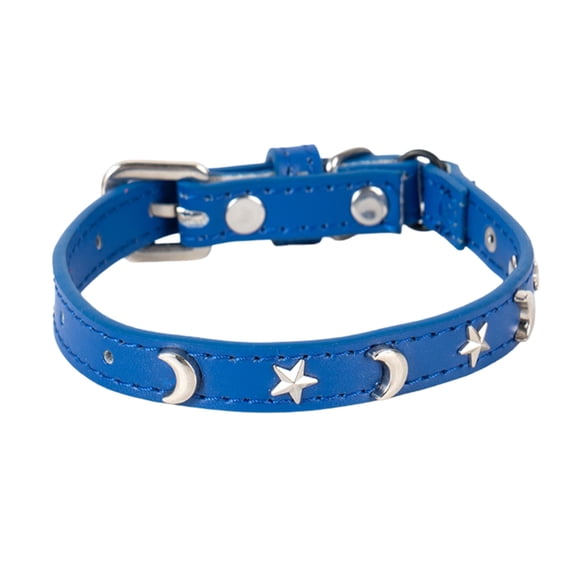 Leather Cat Collar Suitable for Boys and Girls Cats with and Elastic Band Star and Moon Adjustable Buckle Collar Suitable for Small Cats Large Cats Size 8 12 Inches