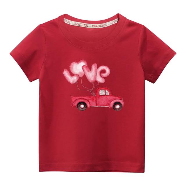 Penkiiy Haut à Manches Courtes Imprimé Col Rond Mignon pour Enfants Garçons Filles 3-4 Ans Rouge