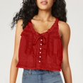 thumbnail image 2 of Timegard Tank Top for Women Lace U Neck Drawstring Sleeveless Ruched Button Summer Fashion Casual Tee, 2 of 5