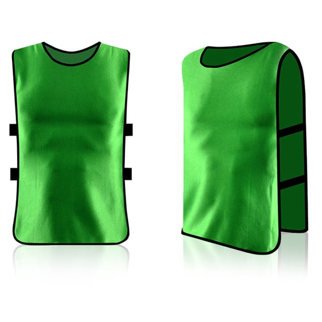 Greenne Child Sports Training Bibs Vests for basketball, cricket, soccer, football, and rugby, made of breathable polyester material. The green mesh vest features a loose fit for unrestricted movement and side straps for secure wear. Designed for team sports, it measures approximately 35x56 cm and weighs 100g. Suitable for various activities, including volleyball and other team games.