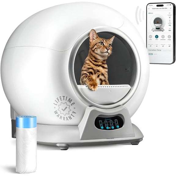 PetCove Bac à Litière Auto-Nettoyant TG pour Maisons Multi-Chats – Bac à Litière Automatique Intelligent avec Contrôle des Odeurs, Fonctionnement Silencieux, Sécurité Anti-Pincement et Wi-Fi 5GHz Rapide + Doublures de Sac à Litière - Gris