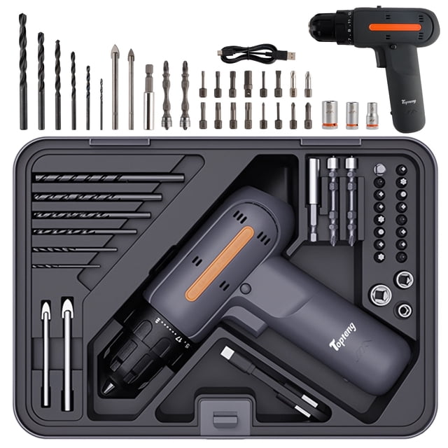 12V Cordless Drill & 64-Piece Tool Set with Modular Toolbox for Home DIY & Repairs