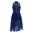 thumbnail image 3 of RUNQHUI Robe de Danse Ballet à Sequins pour Filles, Robe de Patinage Artistique Sans Manches Ourlet Irrégulier en Maille Bleu Marine 16, 3 of 7