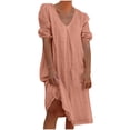 thumbnail image 2 of Liquidation d'Été 2025! Robe pour Femme Grande Taille, Liquidation de Robes d'Été pour Femmes, Combinaison d'Été pour Femme en Coton et Lin à Manches Courtes, Col en V, Manches Courtes, Jupe Longue, 2 of 5