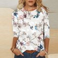 thumbnail image 3 of Pompotops T-shirt Mode Femme Imprimé Ample Mi-Longueur Manches 3/4 Blouse Col Rond Hauts Décontractés, 3 of 5