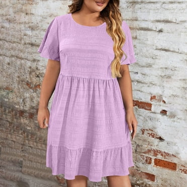 Weiqiqre Robes d'Été pour Femmes Décontractées Amples Mignonnes à Volants Manches Courtes Fluides Mini-Robe Robe d'Été