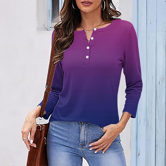 RXIRUCGD Hauts Décontractés de Mode pour Femmes à Dégradé Amples à Boutons, Violet, Taille : 3TG