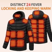 Lekwk Heated Coat for Men 24 Heating Zones Zip Up Quilted Coats Rechargeable Thermal Hooded Jacket with Pocket Waterproof Oversize Jackets 2025 Fall Winter Outerwear