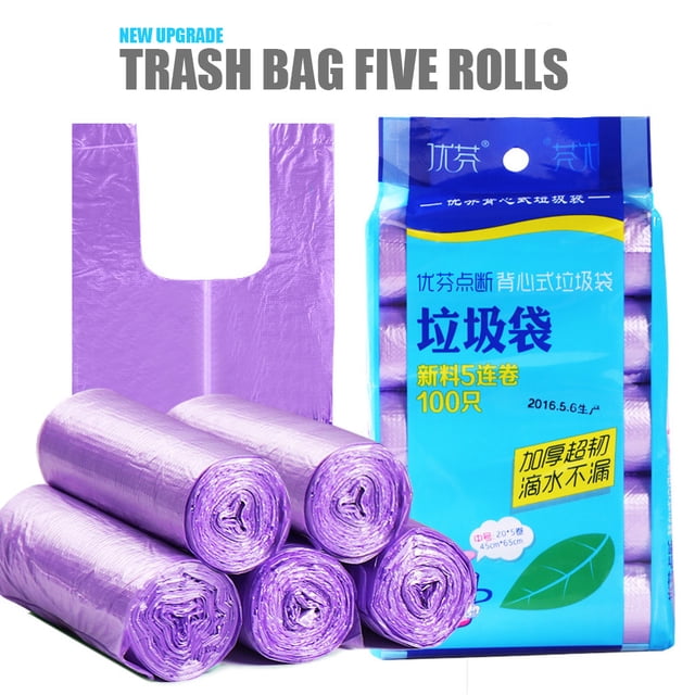 Iodue Rubbish Bags 5 Rolls 100PC Trash Bags Durable Disposable Plastic Household Kitchen Trash Bags
