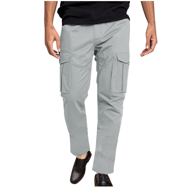 hoksml Mens Cargo Pants Relaxed Fit Casual Solid Color Elastic Waist Drawstring Multi Pockets Full Length Pants Sweatpants Jogger Work Trousers Summer Clearance