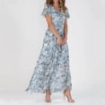 thumbnail image 2 of Robes pour Femmes Évasées Longues Robes Extensibles pour Femmes Robe en Chiffon à Fleurs Courte Robes Décontractées pour Femmes Manche à Volants Col en V Été Femmes Mode Décontractée Taille Robe Fluide pour Robes d'Été, 2 of 6