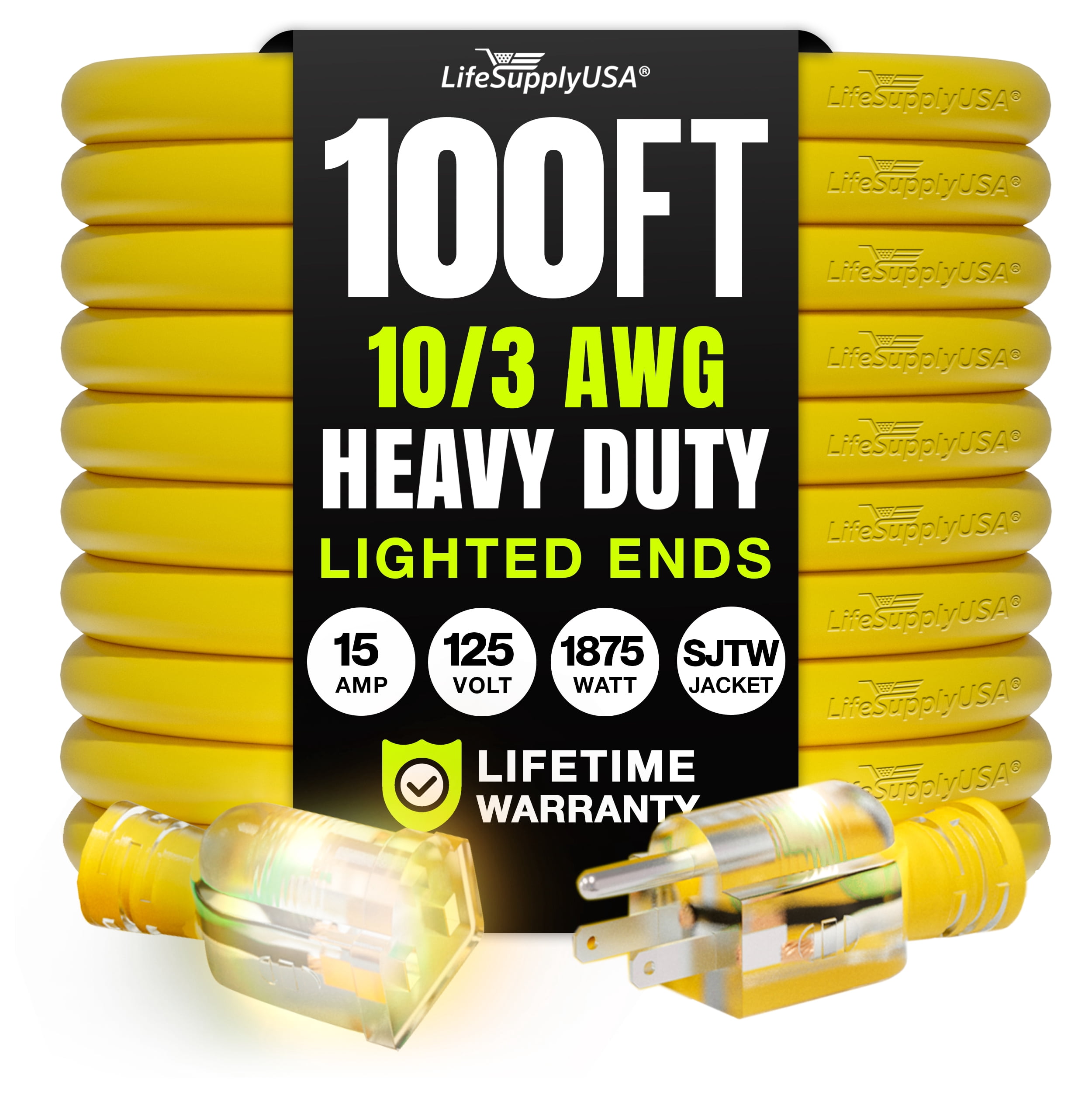 100 ft. 10/3 SJTW Lighted End Heavy Duty Extension Cord (100 ft.)