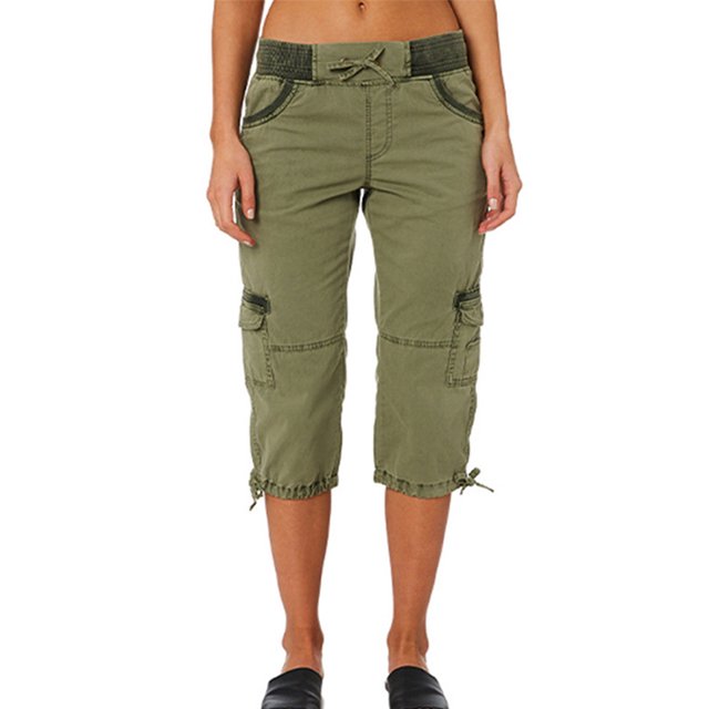 Innerwin Pantalon Cargo à Cordon Élastique Taille Haute Mode Capri Jaune Gingembre Clair L