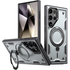 REQO Boîtier magnétique pour Samsung Galaxy S25 Ultra Cas avec support [Compatible avec MagSafe] Protection contre les chocs TPU+ PC Étui de téléphone mince pour Samsung Galaxy S25 Ultra