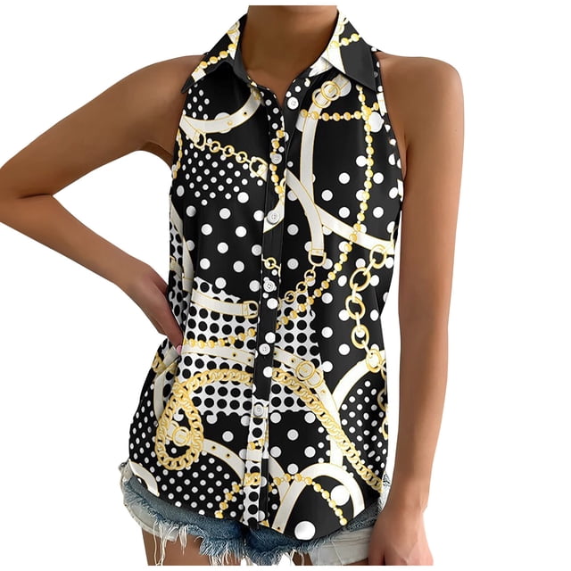 Hauts à Manches de Chemise pour Femmes Hauts Décontractés à Imprimé pour Femmes Bouton Haut Sans Manches Chemise Col Rabattu Veste Hauts à Manches 1/2 pour Femmes